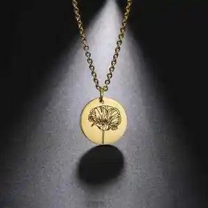 Birth Flower Necklace Delicate Chain Peony Rose Holly Necklace Women Jewelry