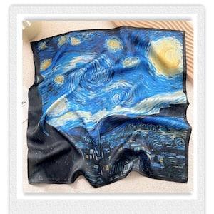 Starry Night Over the Rh?ne by Van Gogh silky scarf, Sunflowers Van Gogh shawl, Starry Night scarf. Van Gogh Gift ,55*55cm#7