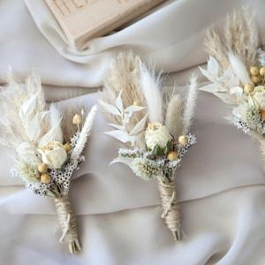 White Roses & Pampas Boutonniere l Boho Boutonniere l Gift For Him
