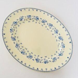 Woods Burslem Cape Cod Oval Platter Blue Cream Vintage Wood's 1940 Floral Pansy Pansies Blue and White