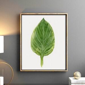 Green Leaf Art Print of Botanical Watercolor Painting, Plant Leaf Wall Art For Living Room, Tropical Leaf, Zen Wall Art for Spa Bathroom