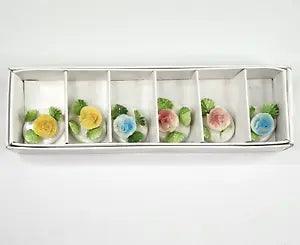 Vintage Shafford Porcelain Name Card Holders Mini 1.25" Set x6 Carnation Flowers