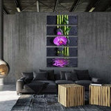 Pink Orchid Flower Canvas, Few Stems of Lucky Bamboo Decor, Spa Wall Art