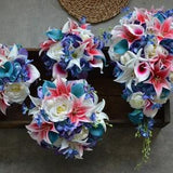 Blue Purple Orchids Bouquets, Fake Flowers, Hot Pink Lilies Bridal Bouquets, Real Touch Roses, Calla Lilies, Roses, Silk Wedding Bouquets