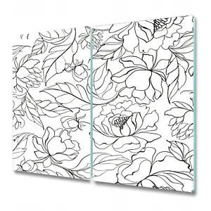 Tempered Glass Worktop protector Peony Floral Flower Floral Black & White