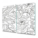 Tempered Glass Worktop protector Peony Floral Flower Floral Black & White