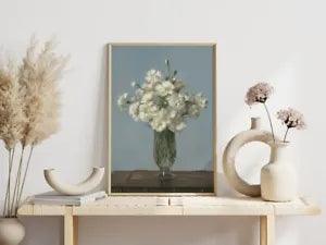 White Carnations Flower Painting Poster Premium Quality Choose your Size