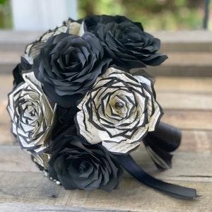 Black and white book page and filter paper rose bridal bouquet - Colors can be customized