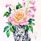 ORIGINAL watercolor painting, flowers in vase painting, still life painting, summer wall art, chinoiserie vase wall art, watercolor rose