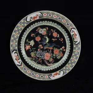 17.2" Chinese antique Qing Dynasty Kangxi Flower bird peony pattern disc