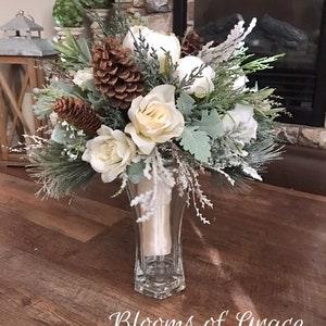 White wedding bouquet, bride bouquet, bridesmaid bouquet, rustic wedding flowers, pinecone bouquet, winter bouquet, for sale or rent.