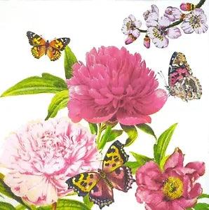 N513# 3xSingle Paper Napkins For Decoupage Craft Pink Peony Flowers  Butterflies