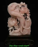 18" Exquisite China Natural Xiu Pink Jade Carve Phoenix Peony Flower Statue