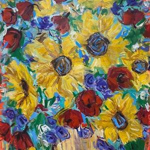 Sunflower Painting Floral Original Art Flower Wall Art Poppy painting 16x20 canvas Gift for her by DianaOriginalArt