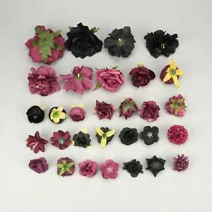 Black Peony Rose Rayon Flower Heads Combo Set Bulk Artificial Flower Kit 30pcs