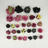 Black Peony Rose Rayon Flower Heads Combo Set Bulk Artificial Flower Kit 30pcs