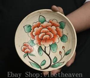 5.8" Old Chinese Wucai Porcelain Dynasty Palace Peony Flower Luck Bowl Bowls