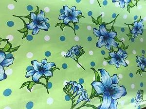 Mint Green Blue Lily Flowers Poly Cotton Print Fabric - Sold By The Yard -  59"