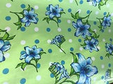 Mint Green Blue Lily Flowers Poly Cotton Print Fabric - Sold By The Yard -  59
