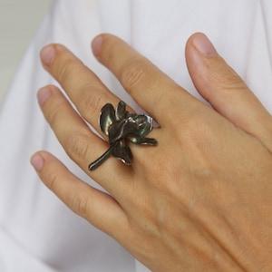 Rare Exotic Orchid ring in green colored silver, Orchid flower, lightweight ring, botanical ring unique
