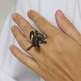 Rare Exotic Orchid ring in green colored silver, Orchid flower, lightweight ring, botanical ring unique