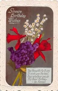 Die-Cut Edges on Old Real Photo Hand Colored Birthday PC-Lily of the Valley-Viol