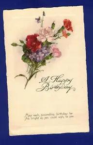 ANTIQUE BIRTHDAY GREETING POSTCARD FLORAL CARNATIONS FLOWERS