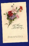 ANTIQUE BIRTHDAY GREETING POSTCARD FLORAL CARNATIONS FLOWERS