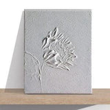 Sculptural white acrylic painting of abstract sunflower. Original textured palette knife art on small canvas. French wall decor gift.