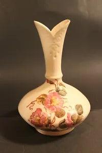 Floral Handpainted Vase Ceramic Gold Embellished 9" Peonies Pink Gold