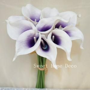 JennysFlowerShop Latex Real Touch 15" Artificial Calla Lily 10 Stems Flower Bouquet for Home/ Wedding Purple