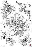 tribal flower tattoo snake peony flower big 8.25" temporary tattoo