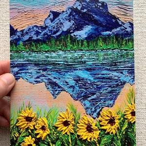 Sunflower Mountain Landscape PRINT | Beautiful Wall Art Decor | Colorful Vibrant Modern Artwork Nature Lovers | Stationary, Postcards, Cards
