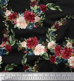 Soimoi Black Cotton Duck Fabric Ranunculus & Peony Floral Print-Fsr