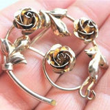 Sterling Rose Brooch, Bond Boyd Brooch Pin, Gold Vermeil Pin, Circular Floral Wreath Brooch, Wedding Bouquet Jewelry, Bridal Bouquet Pin