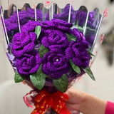 Crochet violet  color roses bouquet with beautiful package , personalized gift for , Valentine's Day ??mom, friends, graduation celebration