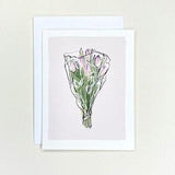 Grocery Store Pink Tulip Bouquet on a Dusty Rose Background, Watercolour Illustration, Blank Greeting Card