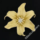 18K Yellow Gold 0.25ctw Diamond Cluster Detailed Textured Lily Flower Pin Brooch