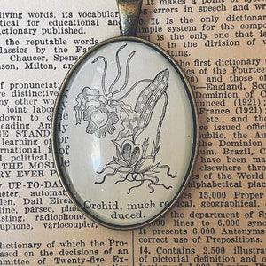orchid pendant - orchid necklace - orchid gift - orchid art - plant lover gift - witchy gift - flower jewelry - vintage art - 1960s