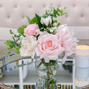 Floral Arrangements-REAL TOUCH Pink Peony Arrangement-Large Pastel Peony Centerpiece-Peony Arrangement-Faux Rose/Floral Arrangement