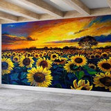 Removable Wall Decor, Contact Paper, Decor For Wall, Gift For Her, Sunflower Field Painting Wallpaper, Sunflower Wall Paper, Farmhouse Decor