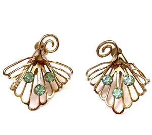 Flower Screw Back Earrings Orchid Lily Blue Rhinestone Gold Tone Vintage
