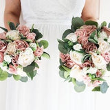 Wedding Bouquet Dusty Rose ivory Eucalyptus, Boho Bridal Bouquet Silk, Artificial Bouquet for Bride and Bridesmaids, Flowers For Weddings