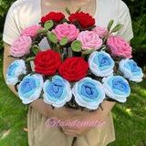 Crochet Rose Flower Bouquet - Handmade Knitted Bunch of Flower - Anniversary Rose Bouquet -  Cotton Yarn Crochet Bouquet