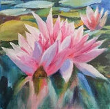Lotus Original Oil Painting Water Lily Flower Floral Realism Collectible 8x8 in