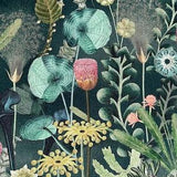 Herbarium Printed Cotton Fabric Sold by Metre Botanical Plants Water Lilly Teal Green Yellow