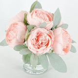 Pink Rose Peony Arrangement, Artificial Faux Table Centerpiece, Wedding Faux Florals, Silk Flowers Arrangement in Glass Vase by Blue Paris