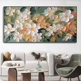 Blooming White Flowers Texture Art, Fashion Wall Decor Canvas Oil Painting Green Plants Landscape Painting Living Room Sofa Wall Decor Mural