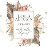 Boho Frames  Autumn Watercolor Flowers. Rust  Beige fall FLOWERS. Orchid Flowers Dry Palm Leaves Watercolor clipart.