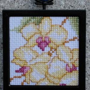Yellow Orchid Cross Stitch Mini Ornament